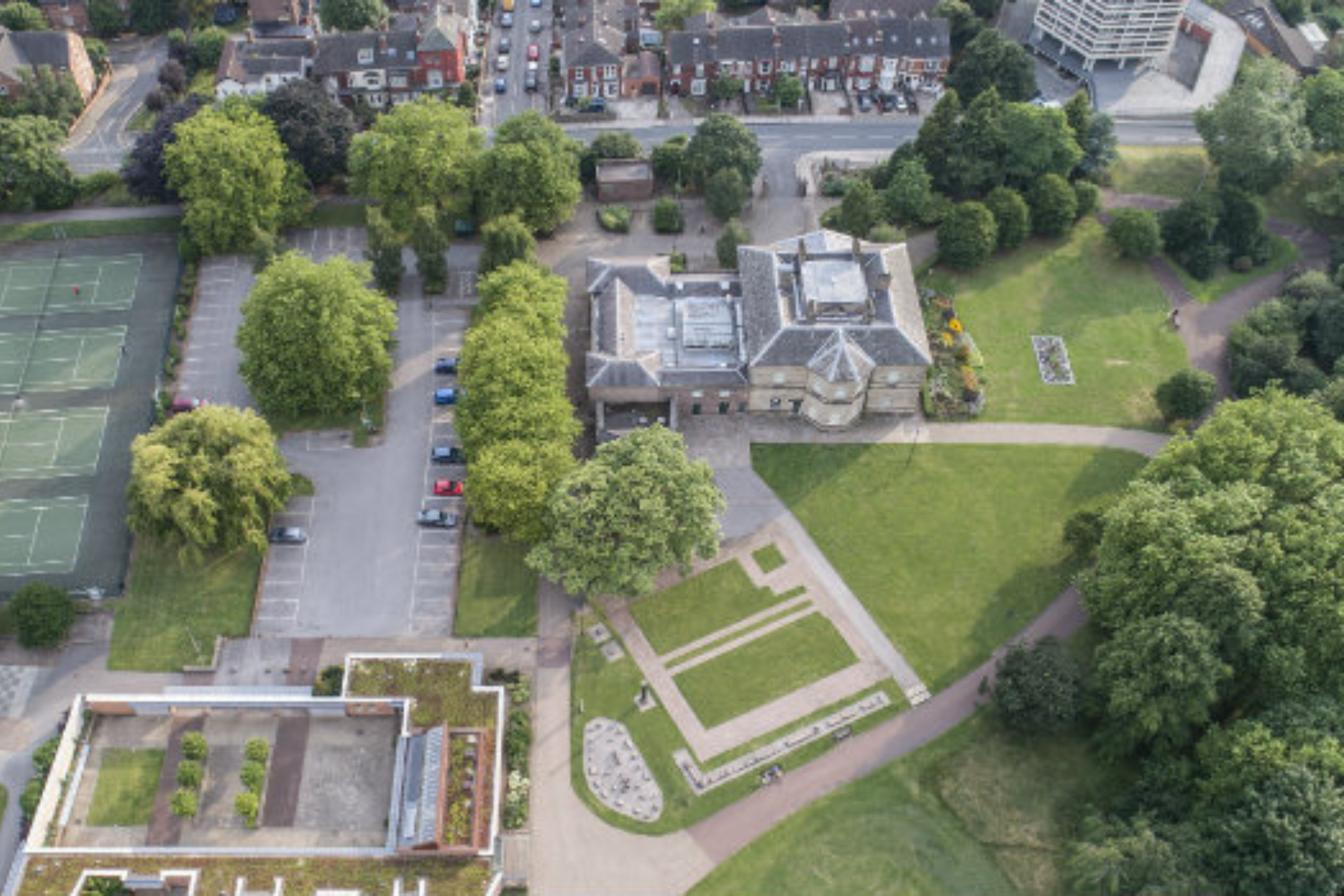 Aerial view of clifton park and the museum.